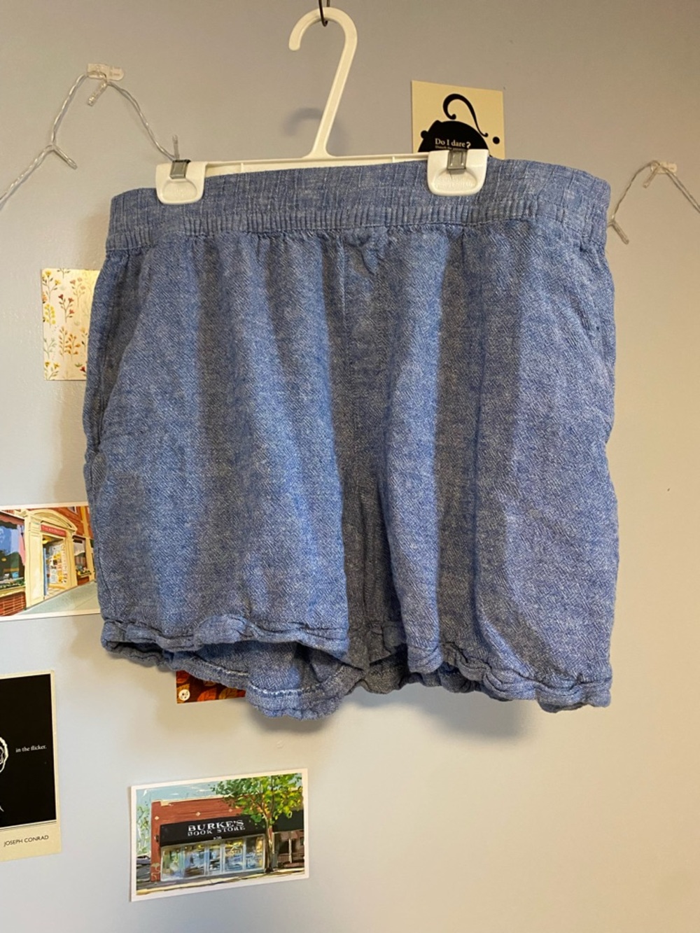 Frank & Oak Chambray Blue High-Waist Elastic Shorts